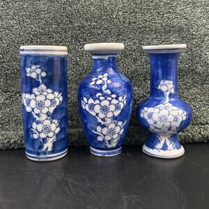 Antique Chinese Miniature Apple Blossom Bud Vases - Set of 3